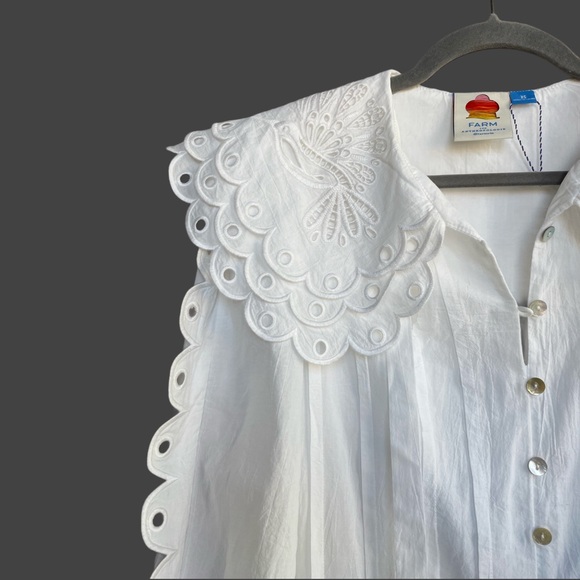 FARM RIO ANTHRO NWT White Embroidered Peter Pan Collared Long Sleeve Mini Dress - Picture 13 of 17